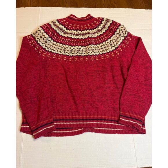 Heirloom Collectible women’s Red Nordic Knit Cardigan Sweater XL Cotton Ramie - Picture 2 of 10